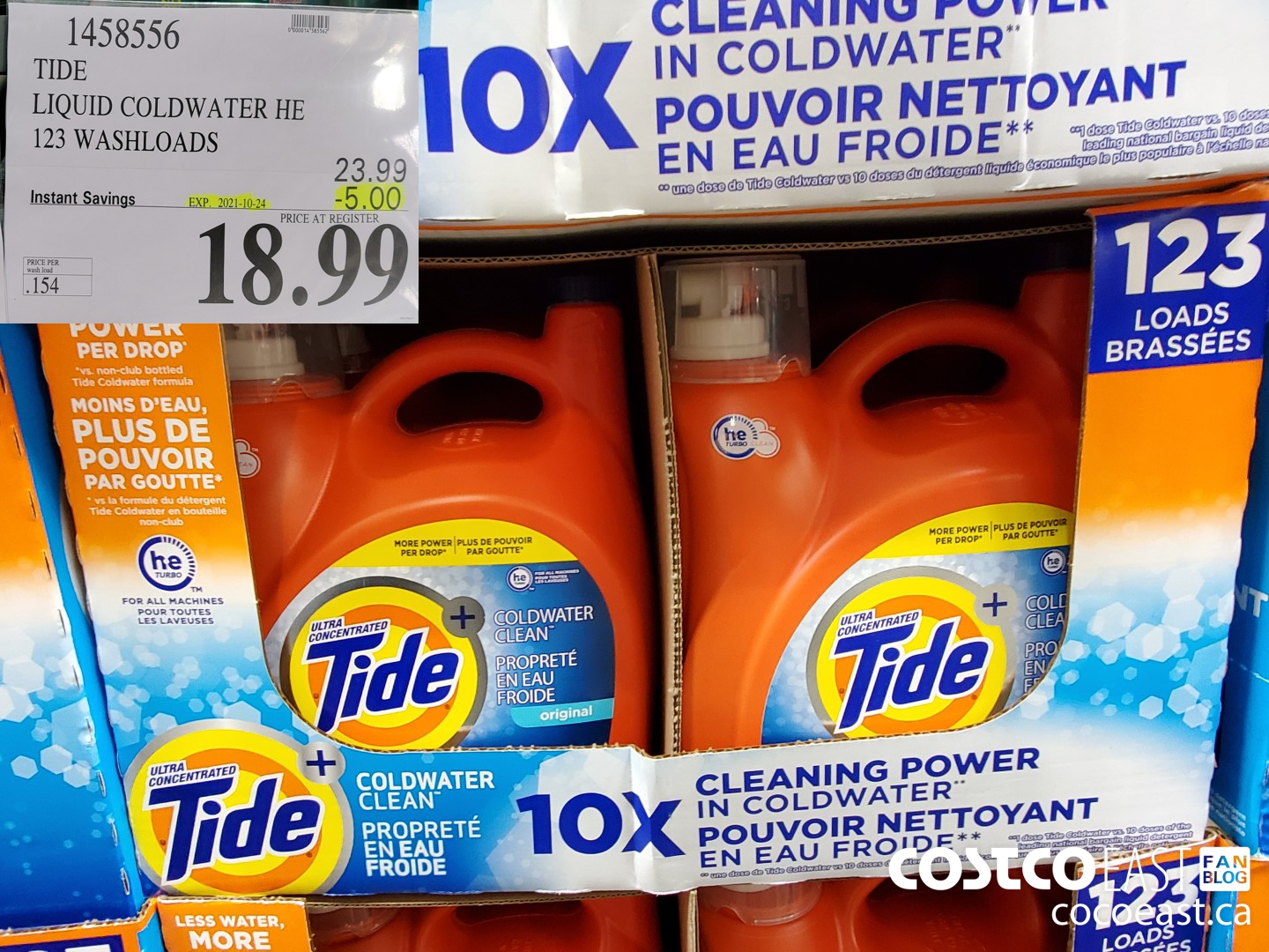 1458556 TIDE LIQUID COLDWATER HE 123 WASHLOADS ($5.00 INSTANT SAVINGS EXPIRES ON 2021-10-24) $18.99