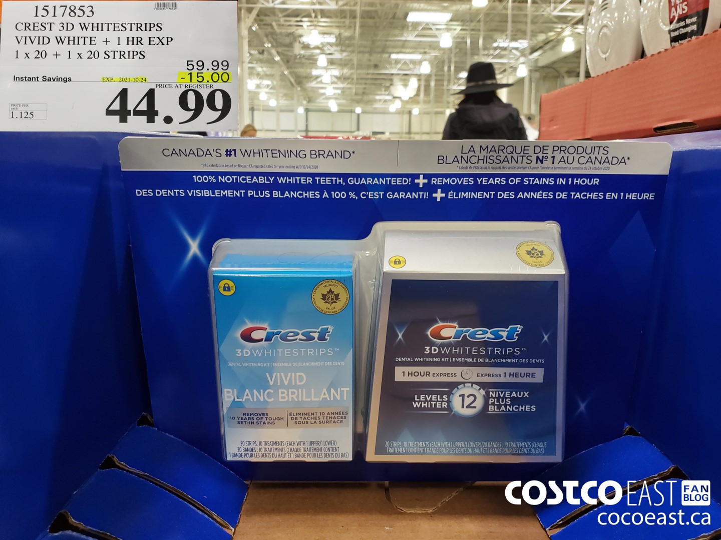 1517853 CREST 3D WHITESTRIPS VIVID WHITE + 1 HR EXP 1x 20 + 1x 20 STRIPS  ($15.00 INSTANT SAVINGS EXPIRES ON 2021-10-24) $44.99