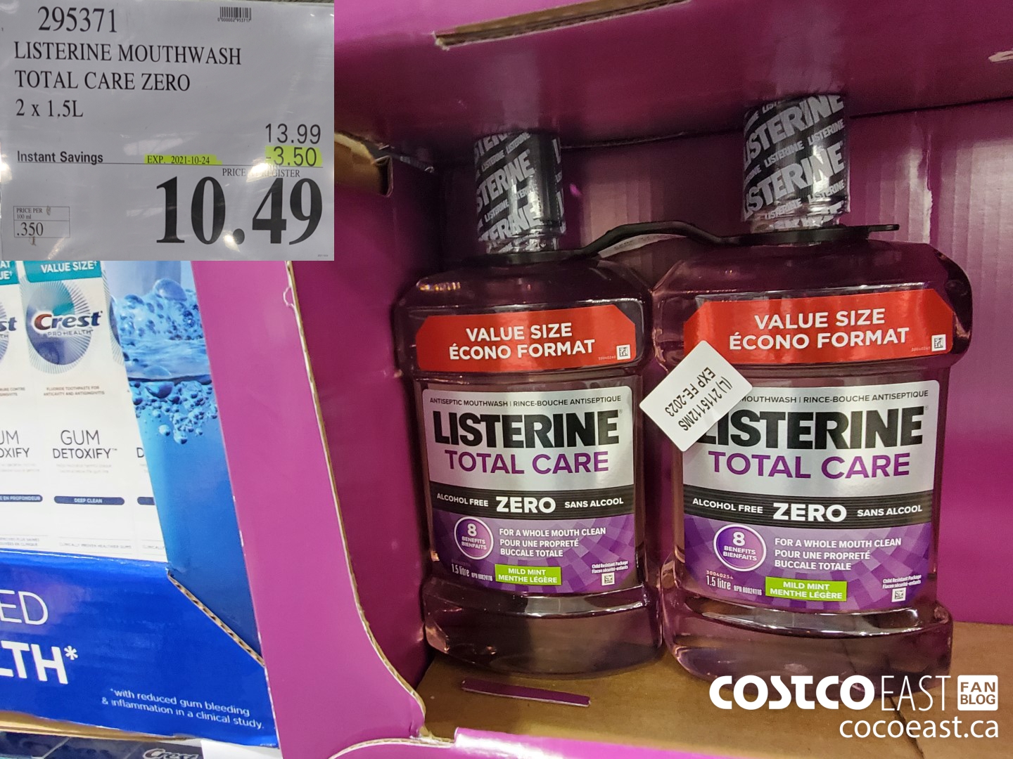 295371 LISTERINE MOUTHWASH TOTAL CARE ZERO 2 X 1.5L  ($3.50 INSTANT SAVINGS EXPIRES ON 2021-10-24) $9.99