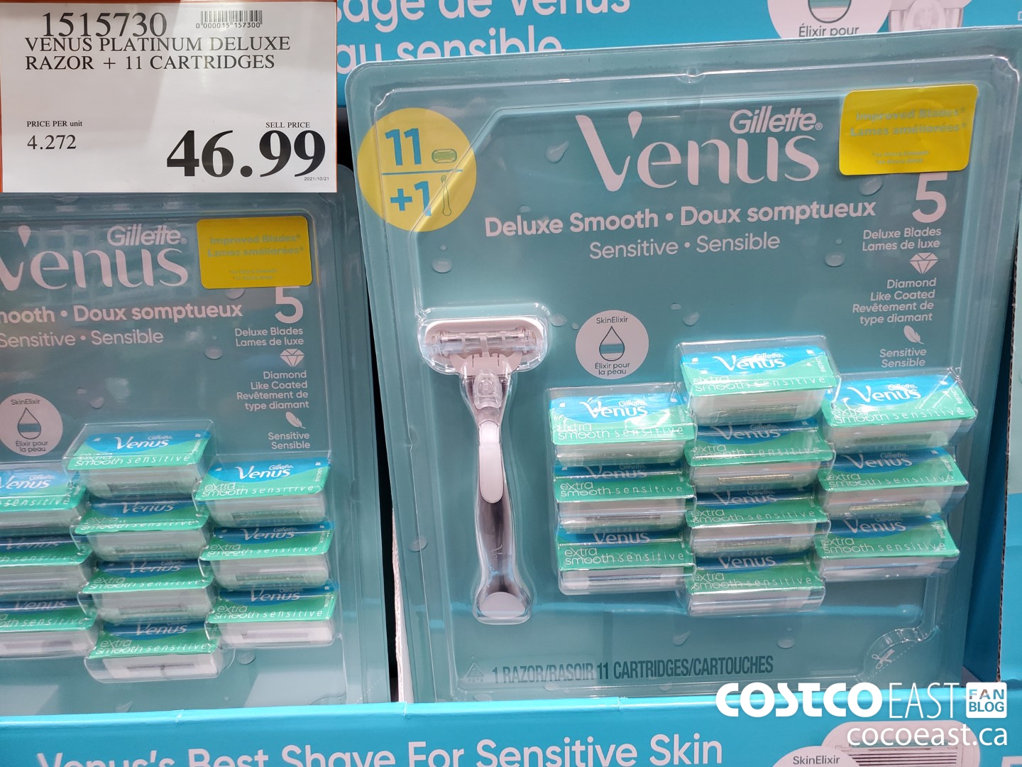1515730 VENUS PLATINUM DELUXE RAZOR + 11 CARTRIDGES PRICE PER unit SELL PRICE $46.99