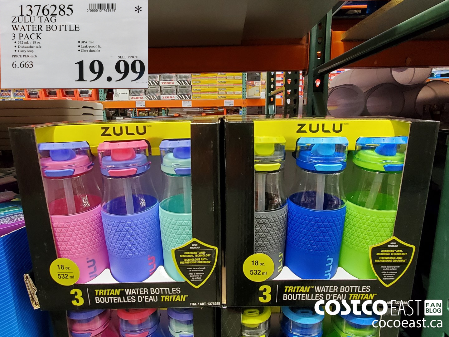 1376285 ZULU TAG WATER BOTTLE 3 PACK $19.99