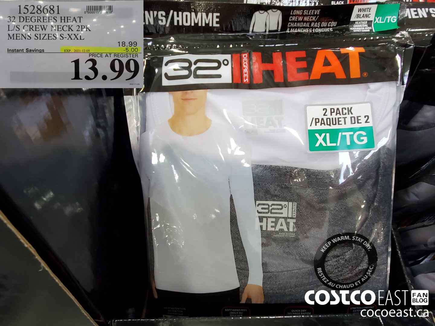 1528681 32 DEGREES HEAT L/S CREW NECK 2PK MENS SIZES S-XXL ($5.00 INSTANT SAVINGS EXPIRES ON 2021-12-05) $13.99