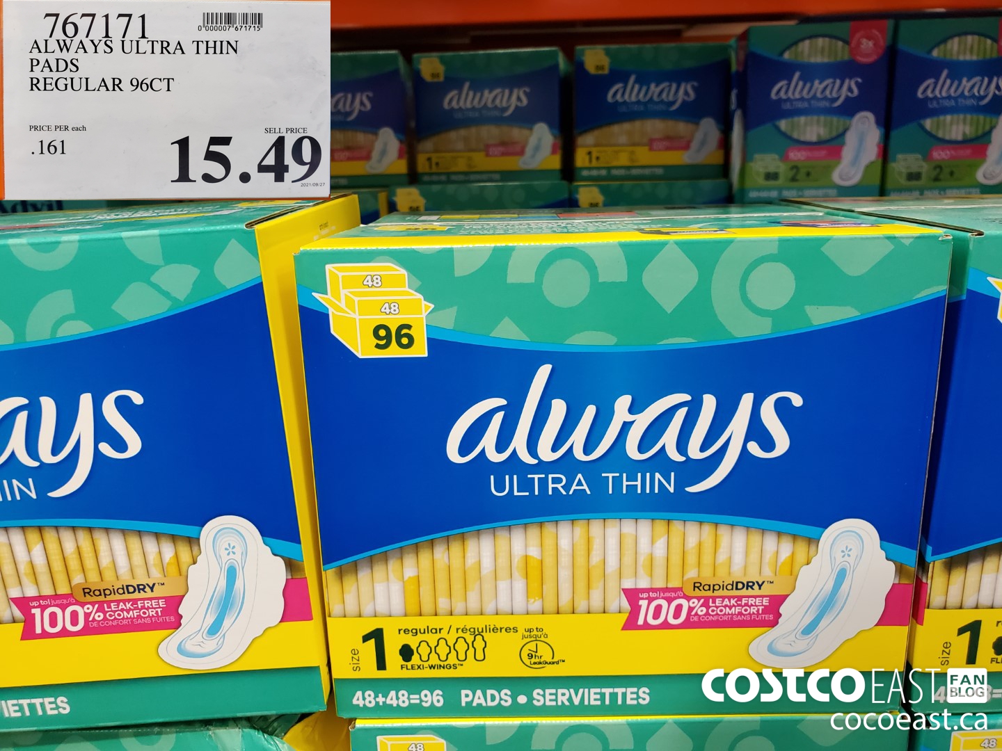 767171 ALWAYS ULTRA THIN PADS REGULAR 96CT $15.49