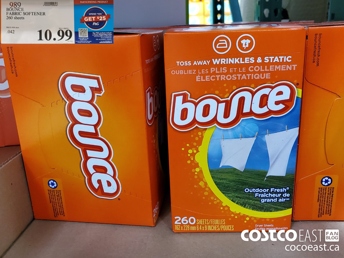 989 BOUNCE FABRIC SOFTENER 260 SHEETS $10.99