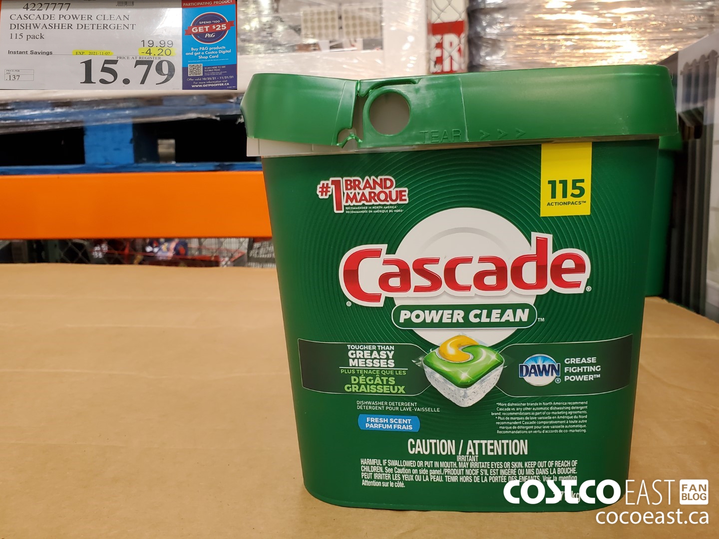 4227777 CASCADE POWER CLEAN DISHWASHER DETERGENT 115 tabs ($4.20 INSTANT SAVINGS EXPIRES ON 2021-11-07) $15.79