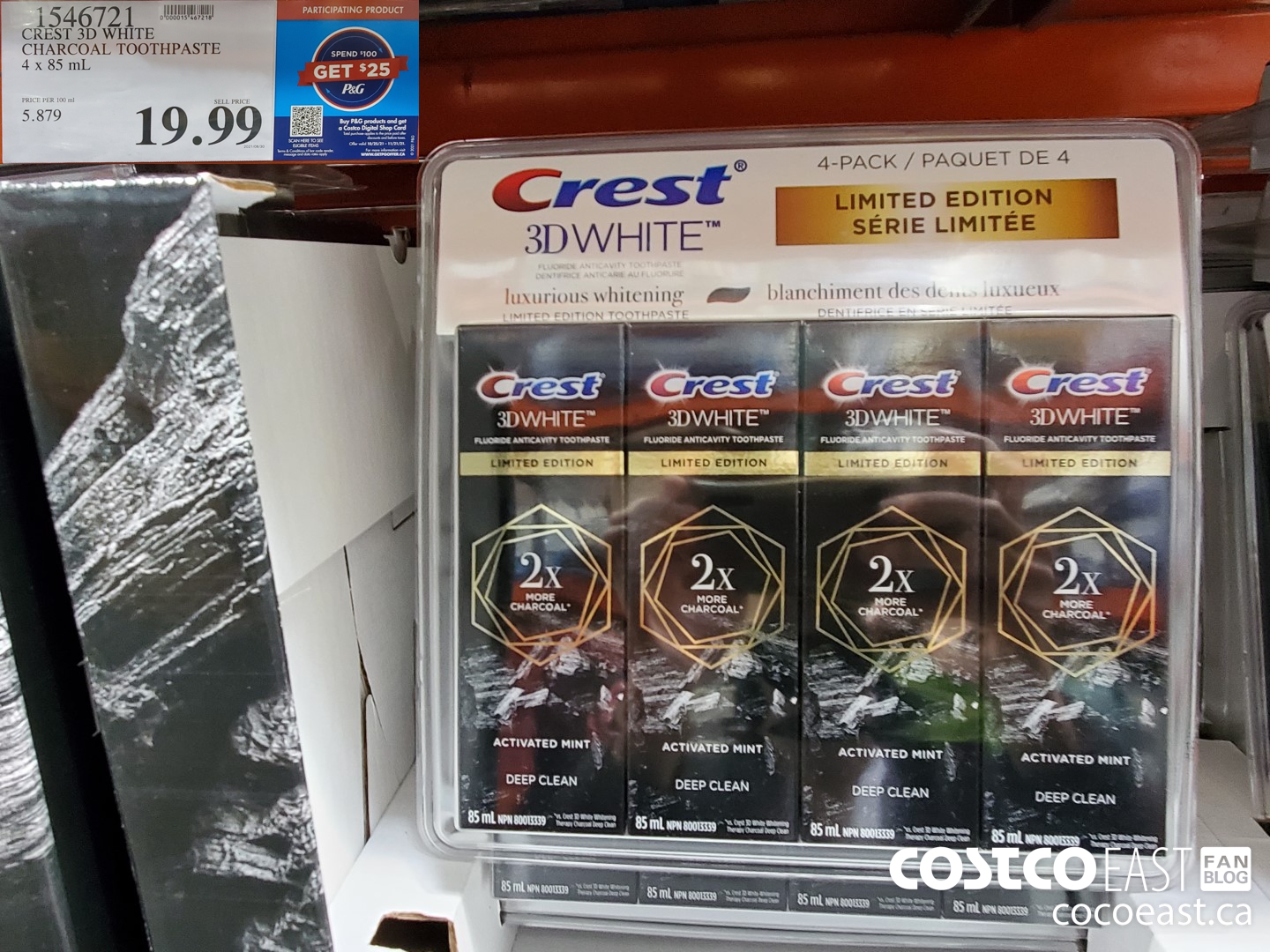 1546721 CREST 3D WHITE CHARCOAL TOOTHPASTE 4 x 85 $19.99