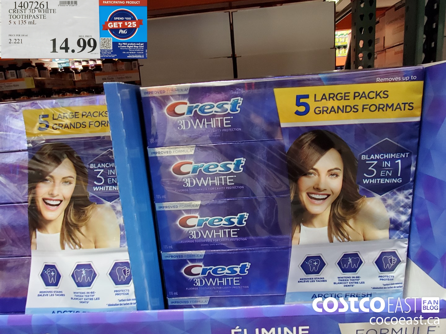 1407261 CREST 3D WHITE TOOTHPASTE 5 X 135 ML $14.99