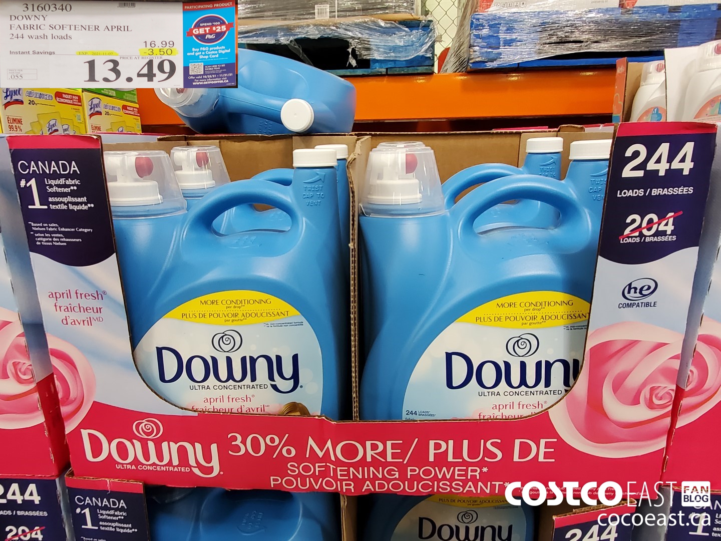 3160340 DOWNY FABRIC SOFTENER APRIL 4.88 L 244 WASH LOADS ($3.50 INSTANT SAVINGS EXPIRES ON 2020-11-07) $13.49