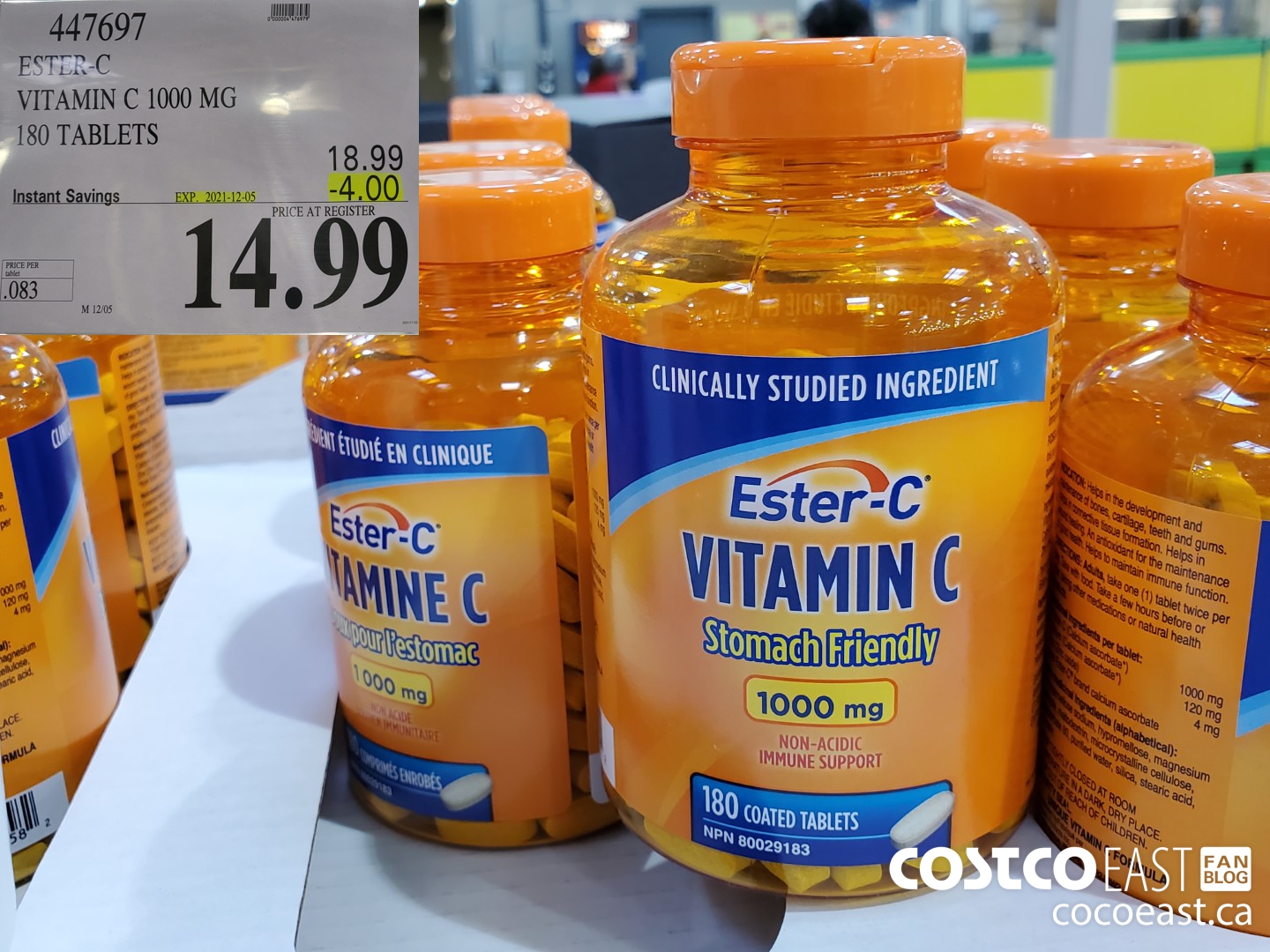 447697 ESTER-C VITAMIN C 1000 MG 180 TABLETS ($4.00 INSTANT SAVINGS EXPIRES ON 2021-12-05) $14.99