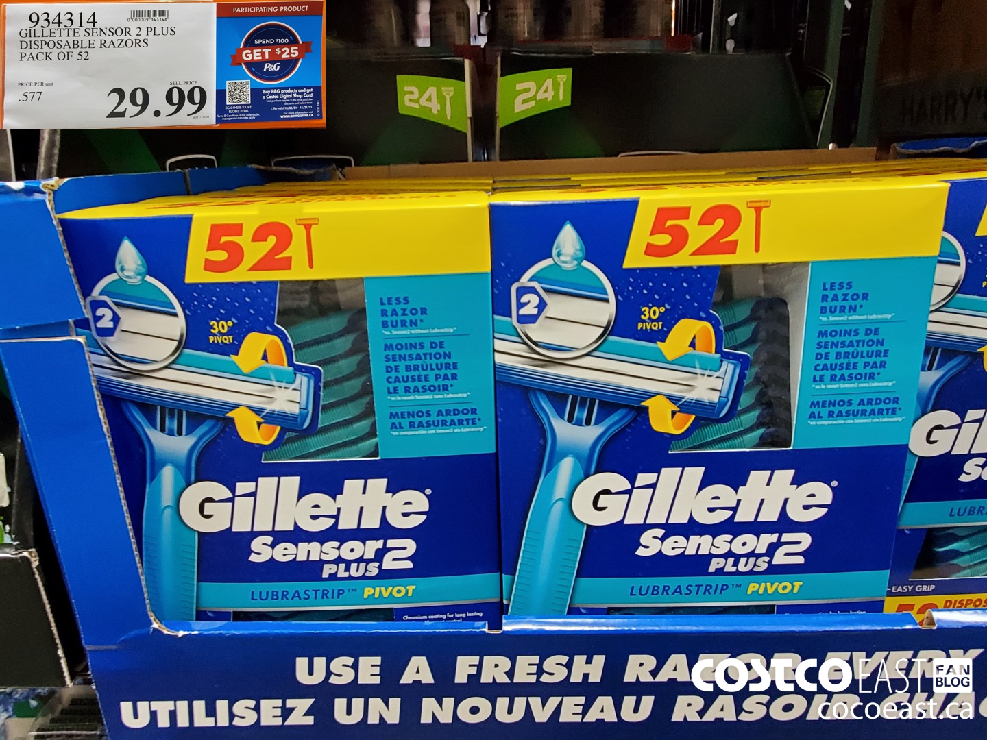 934314 GILLETTE SENSOR 2 PLUS DISPOSABLE RAZORS PACK OF 52 $29.99