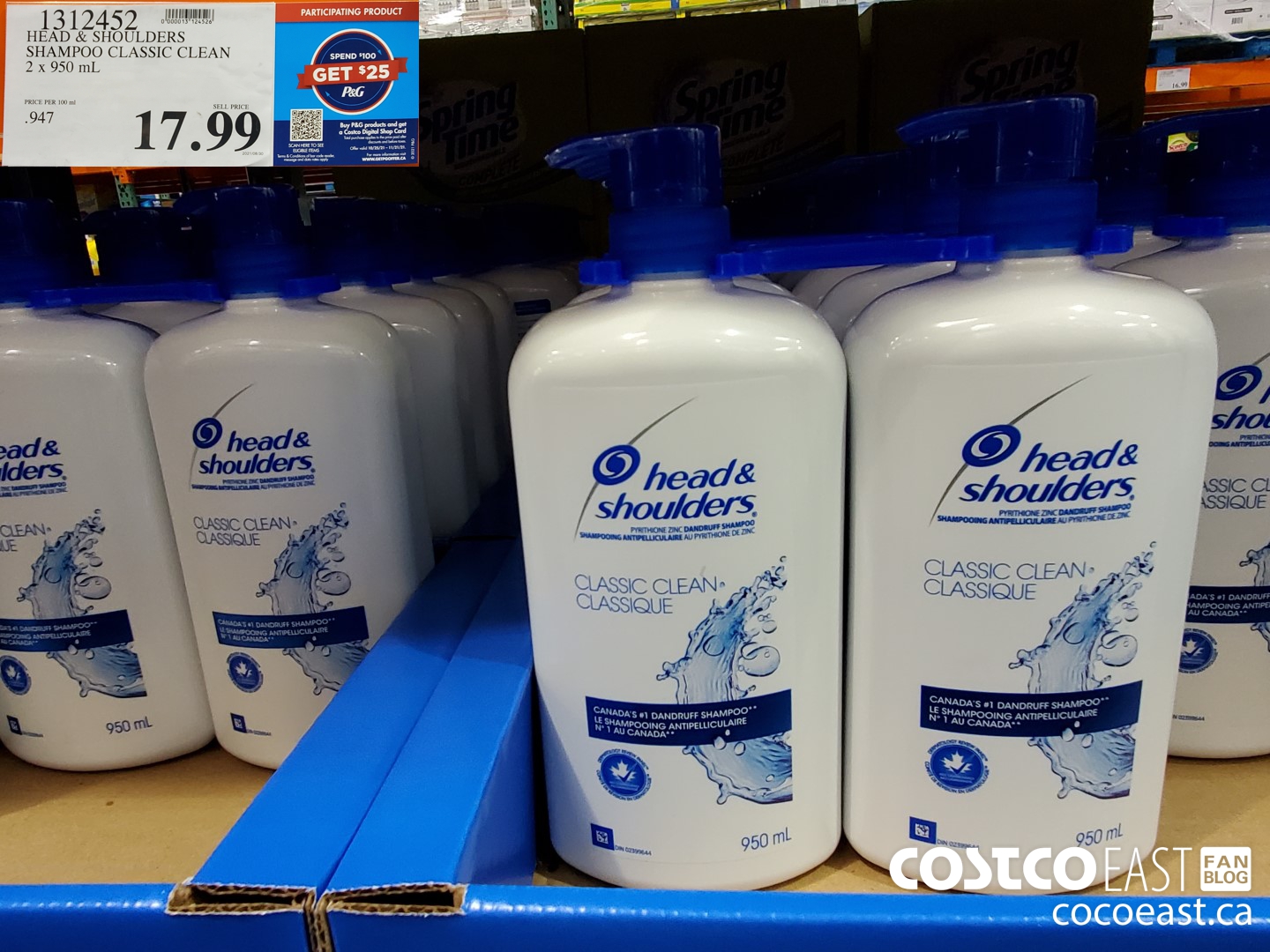 1312452 HEAD & SHOULDERS SHAMPOO CLASSIC CLEAN 2 X 950 ML $17.99