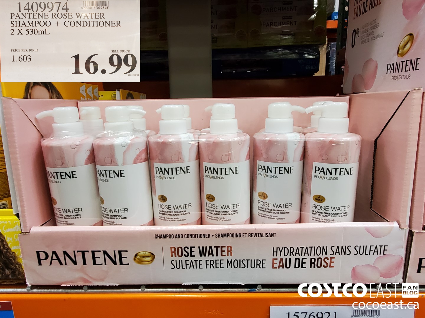 1409974 PANTENE ROSE WATER SHAMPOO + CONDITIONER 2 X 530mL $16.99