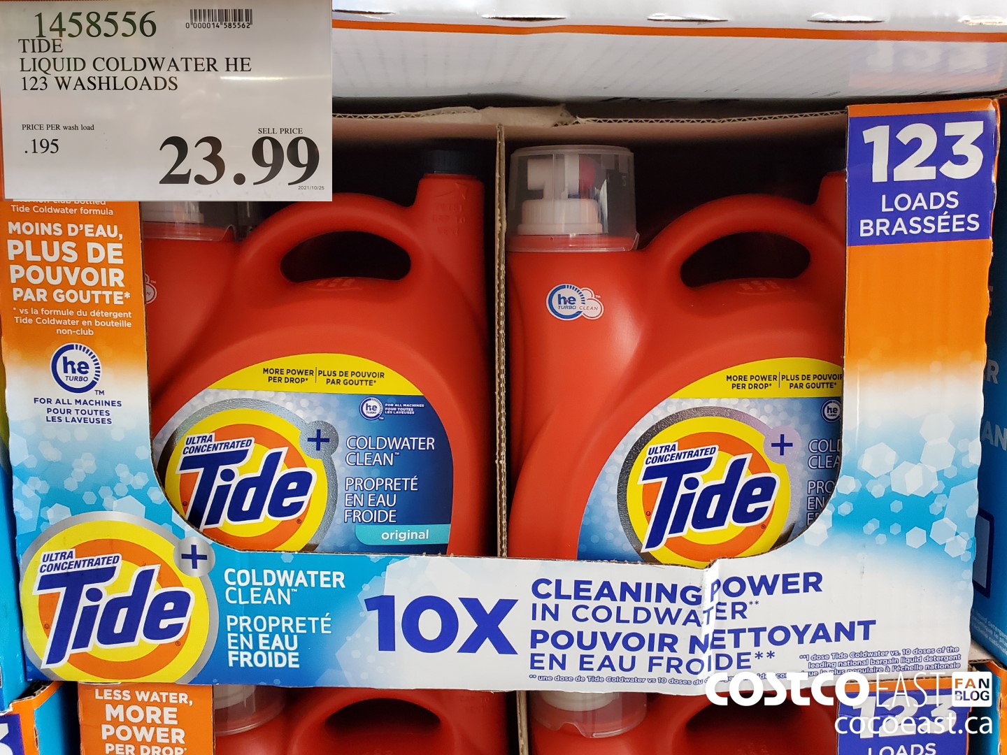 1458556 TIDE LIQUID COLDWATER HE 4.78 L 123 WASHLOADS $23.99