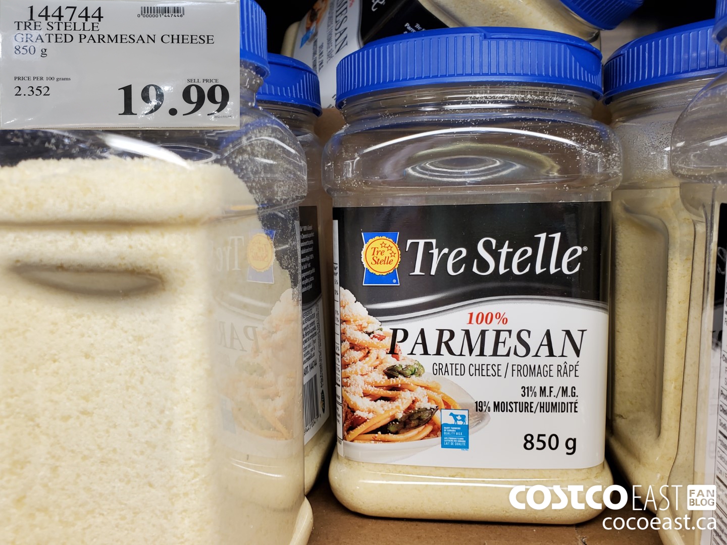 144744 TRE STELLE GRATED PARMESAN CHEESE 850 G $19.99