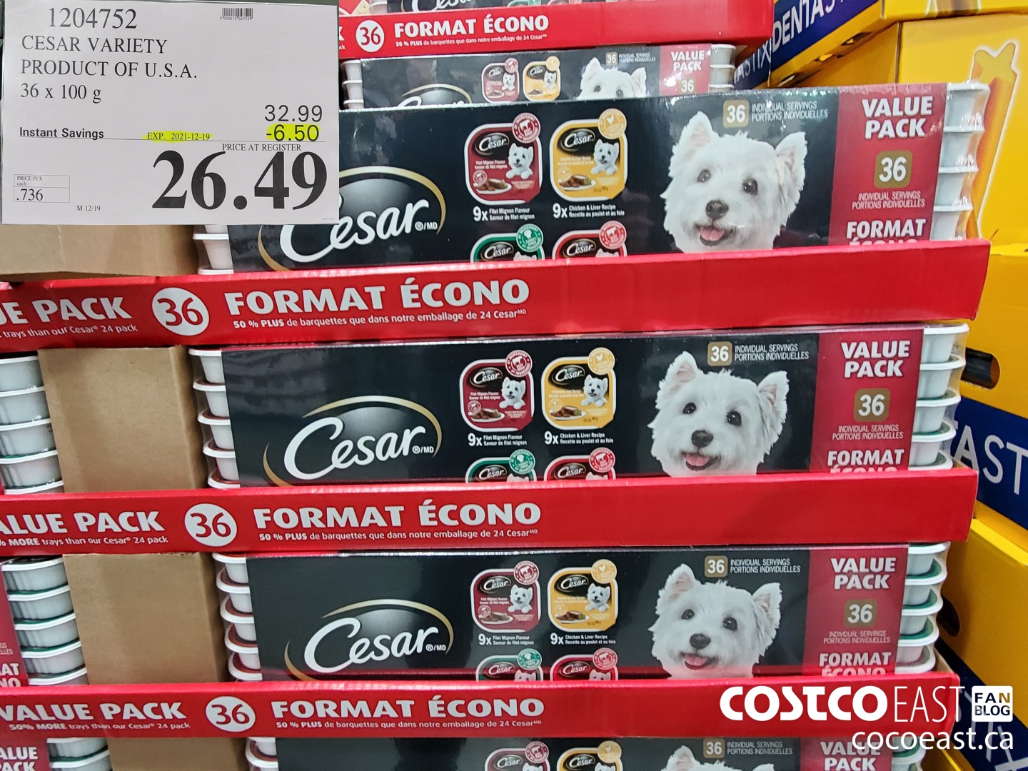 1204752 CESAR VARIETY PRODUCT OF U.S.A. 36 x 100 g ($6.50 INSTANT SAVINGS EXPIRES ON 2021-12-19) $26.49