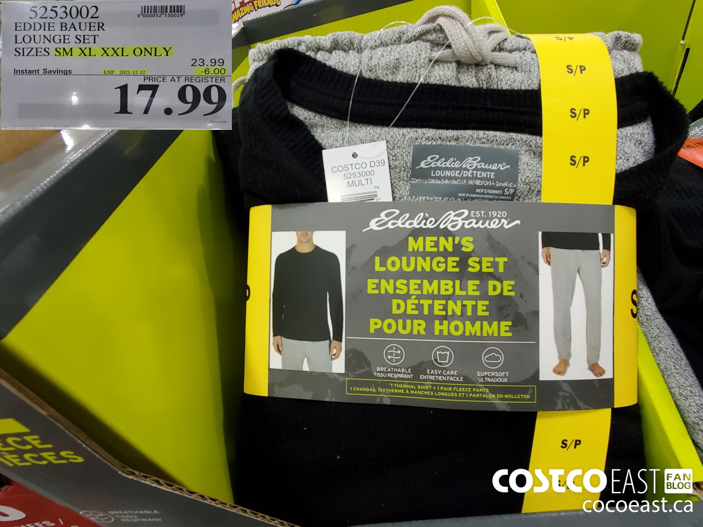 5253002 EDDIE BAUER LOUNGE SET SIZES SM XL XXL ONLY ($6.00 INSTANT SAVINGS EXPIRES ON 2021-12-12) $17.99