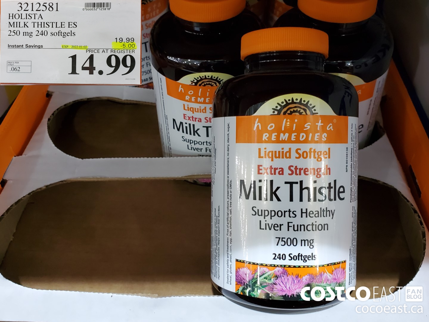 3212581 HOLISTA MILK THISTLE ES 250 mg 240 softgels ($5.00 INSTANT SAVINGS EXPIRES ON 2022-01-02) $14.99