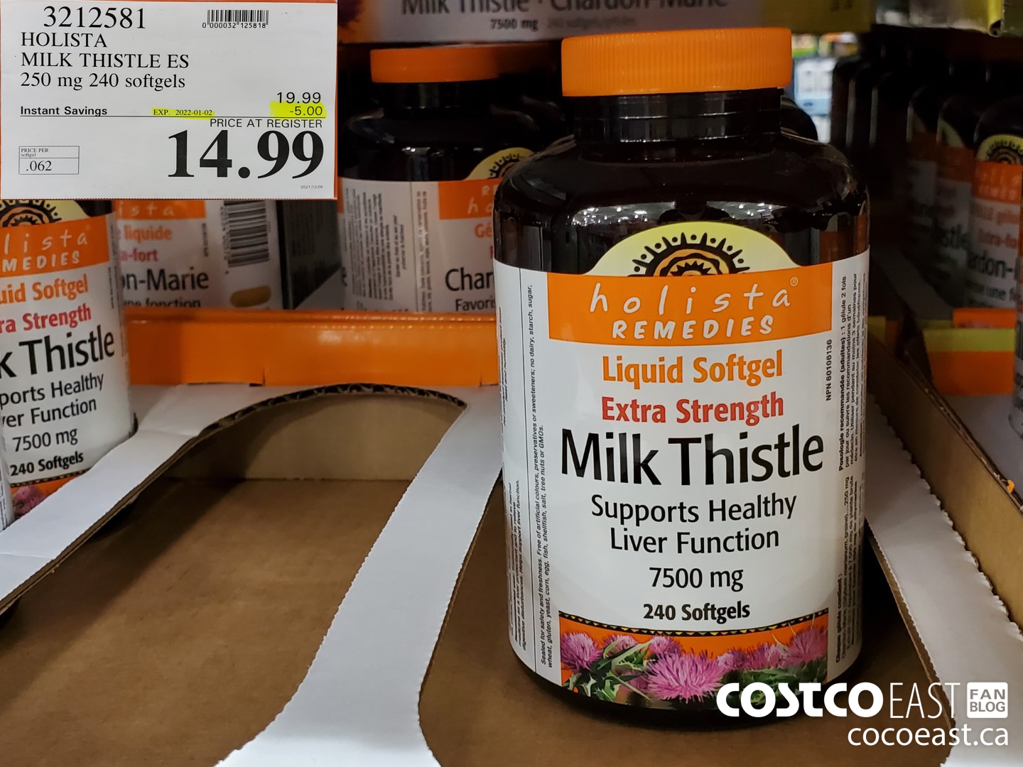 3212581 HOLISTA MILK THISTLE ES 250 mg 240 softgels ($5.00 INSTANT SAVINGS EXPIRES ON 2022-01-02) $14.99