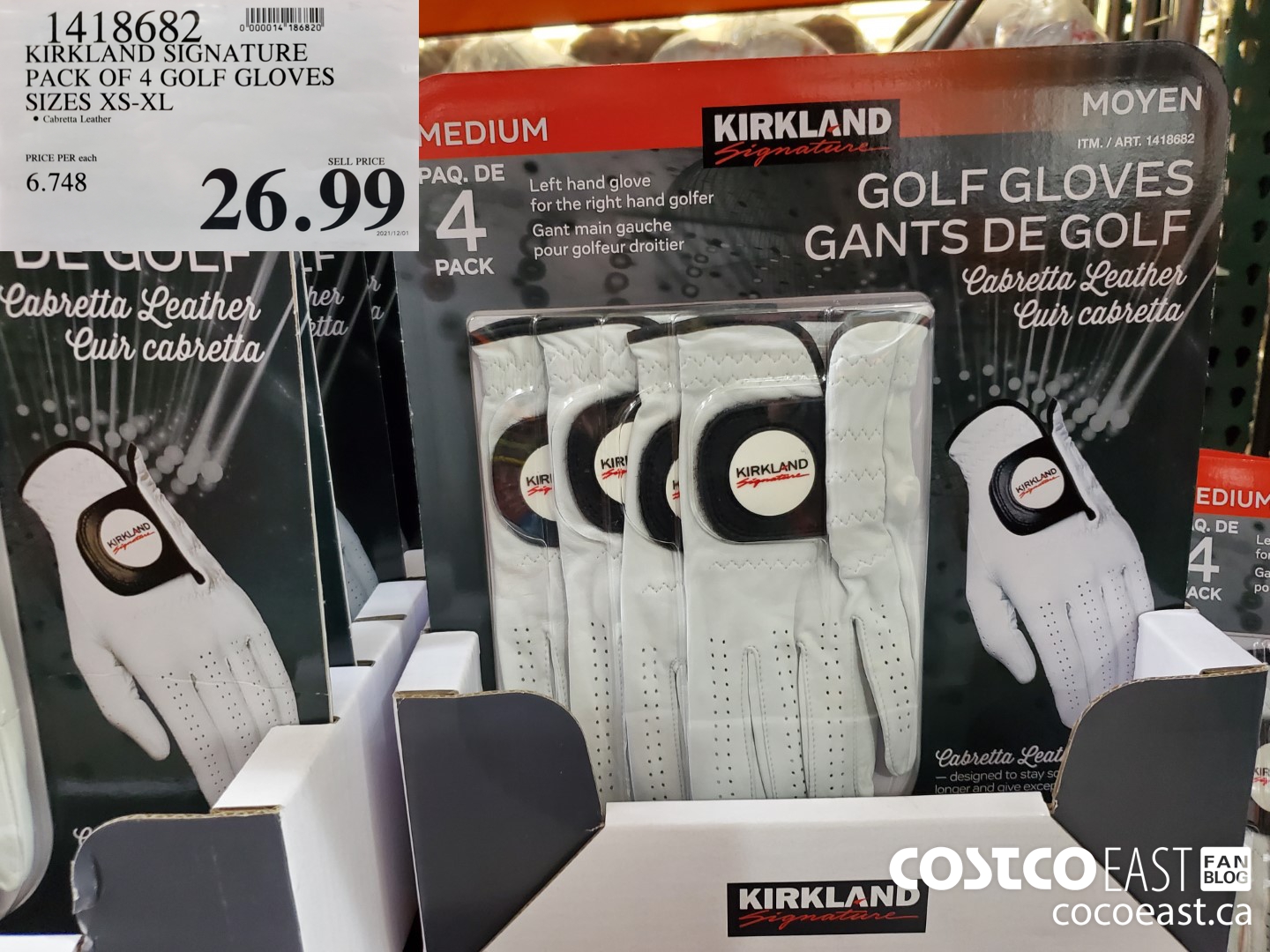 1418682 KIRKLAND SIGNATURE PACK OF 4 GOLF GLOVES SIZES XS-XL $26.99