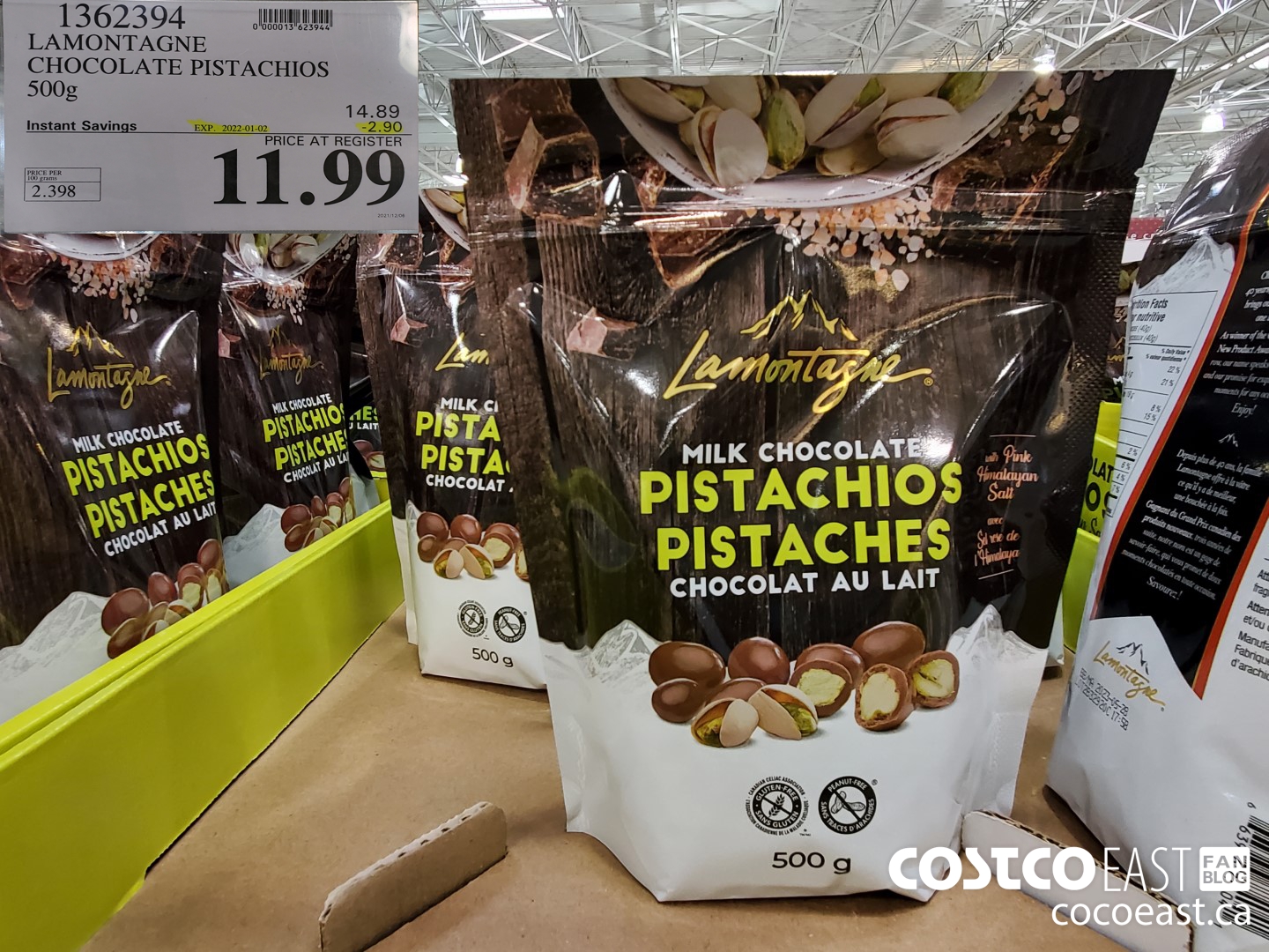 1362394 LAMONTAGNE CHOCOLATE PISTACHIOS GLUTEN FREE 500g ($2.90 INSTANT SAVINGS EXPIRES ON 2022-01-02) $11.99