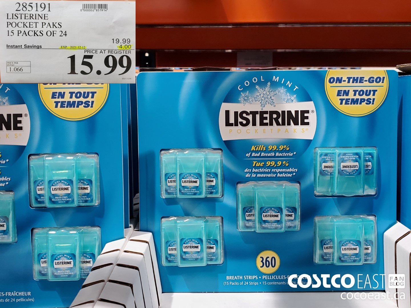 285191 LISTERINE POCKET PAKS 15 PACKS OF 24 ($4.00 INSTANT SAVINGS EXPIRES ON 2021-12-12) $15.99