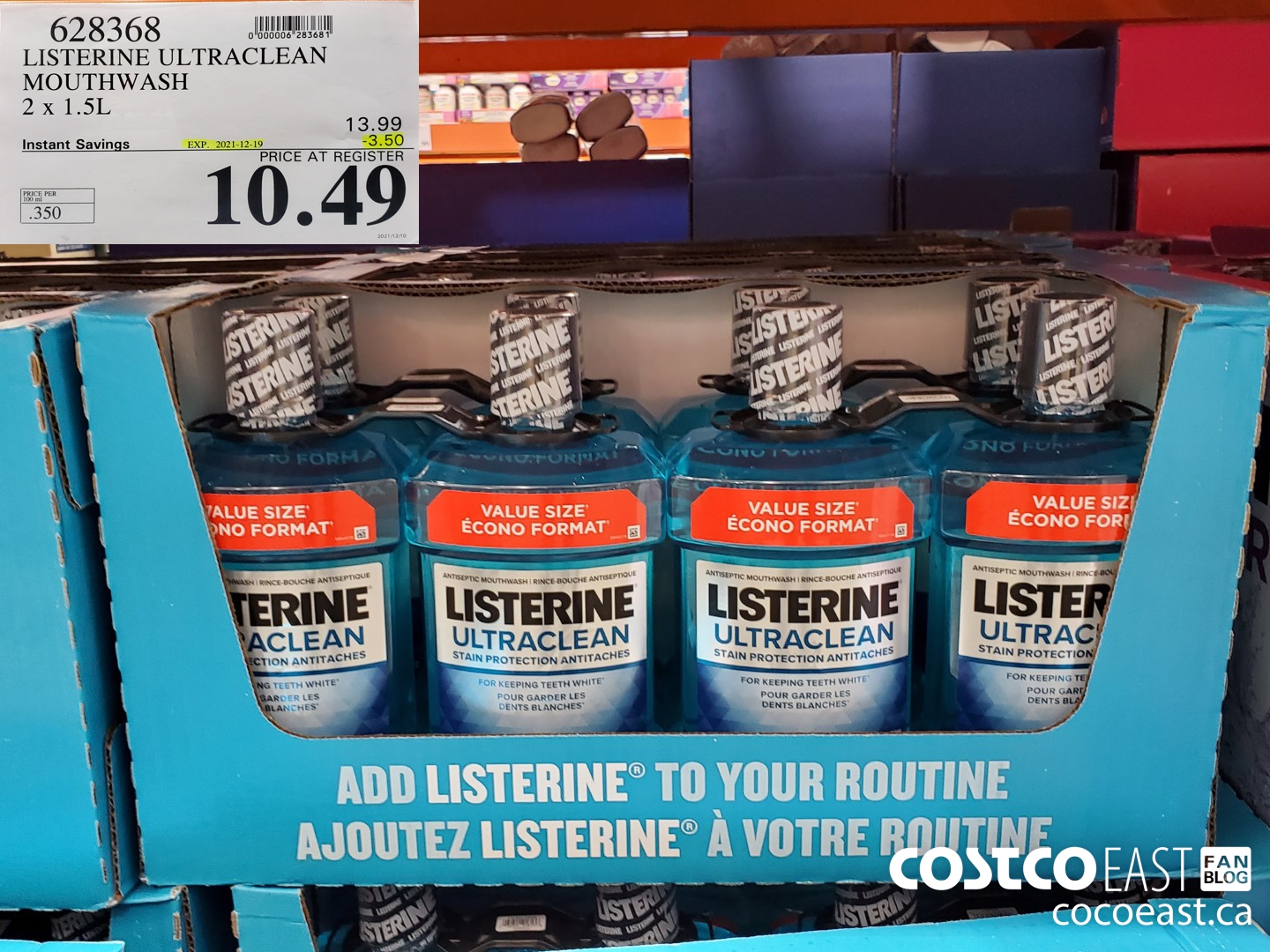 628368 LISTERINE ULTRACLEAN MOUTHWASH 2 X 1.5L ($3.50 INSTANT SAVINGS EXPIRES ON 2021-12-19) $10.49