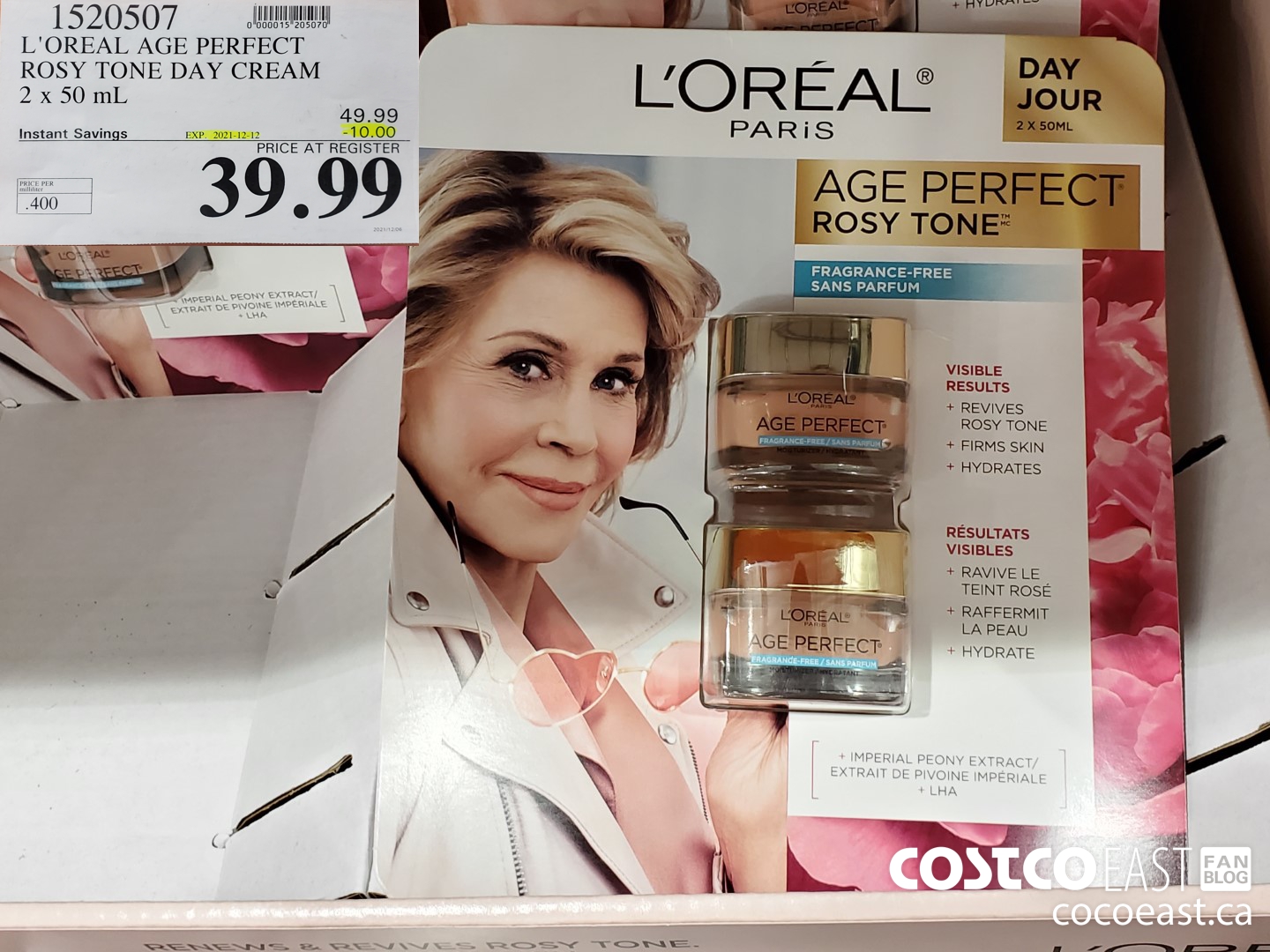 1520507 L'OREAL AGE PERFECT ROSY TONE DAY CREAM 2 x 50 ML ($10.00 INSTANT SAVINGS EXPIRES ON 2021-12-12) $39.99