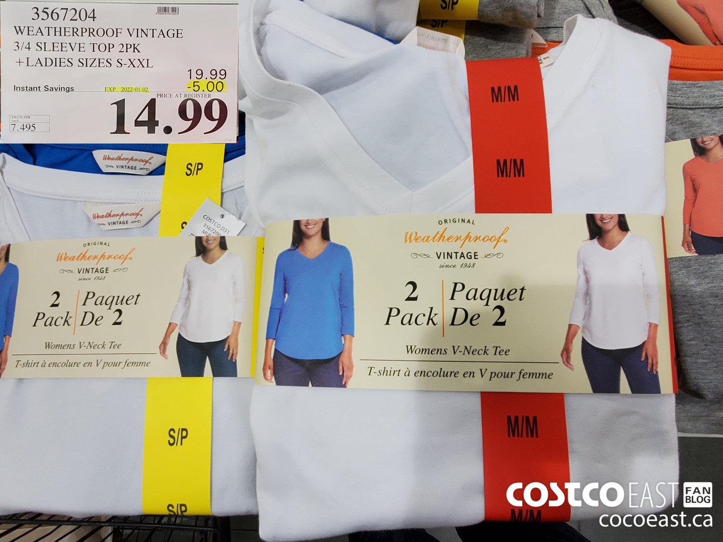 3567204 WEATHERPROOF VINTAGE 3/4 SLEEVE TOP 2PK + LADIES SIZES S-XXL ($5.00 INSTANT SAVINGS EXPIRES ON 2022-01-02) $14.99