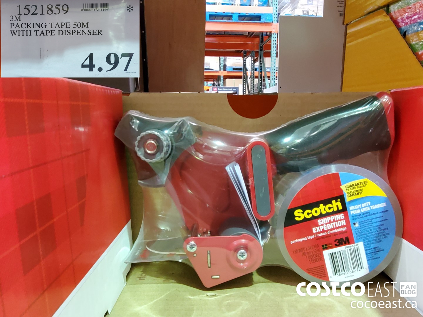 1521859 3M PACKING TAPE 50M WITH TAPE DISPENSER $4.97