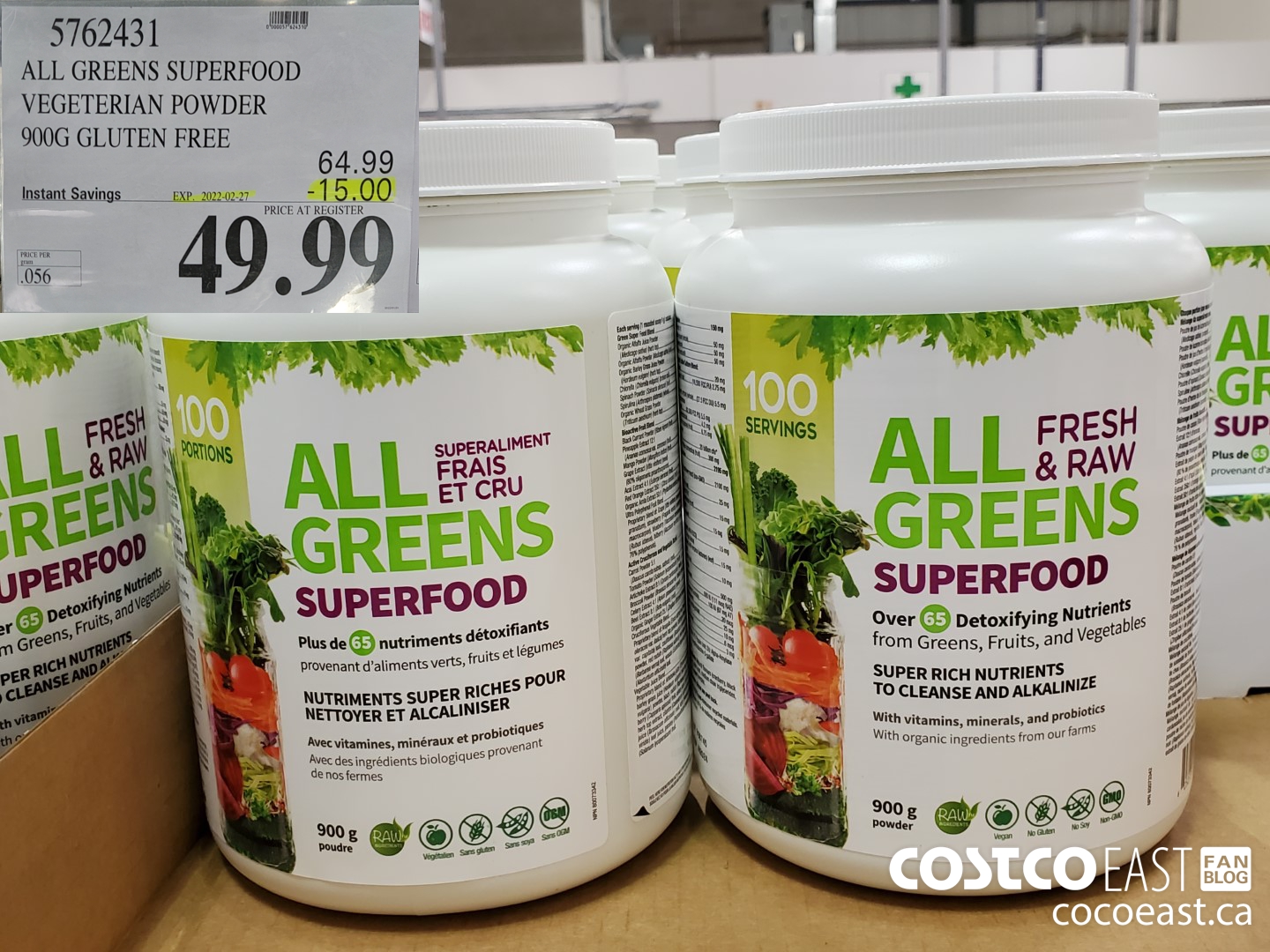5762431 ALL GREENS SUPERFOOD VEGETARIAN POWDER 900G GLUTEN FREE ($15.00 INSTANT SAVINGS EXPIRES ON 2022-02-27) $49.99