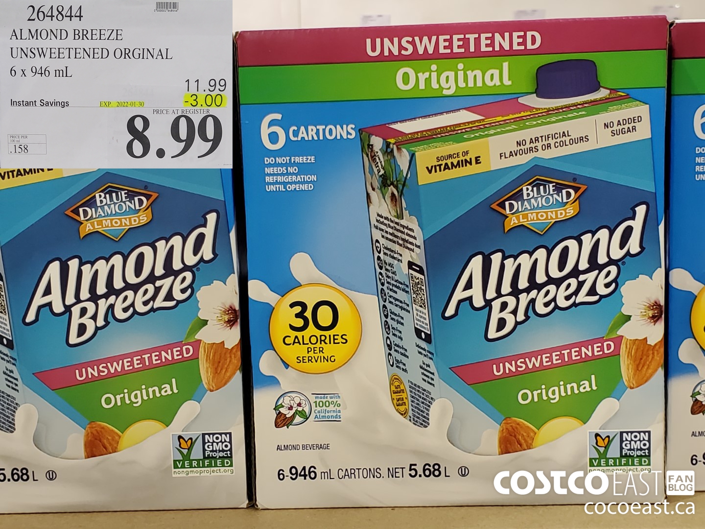 264844 ALMOND BREEZE UNSWEETENED ORIGINAL 6 X 946 ML ($3.00 INSTANT SAVINGS EXPIRES ON 2022-01-30) $8.99