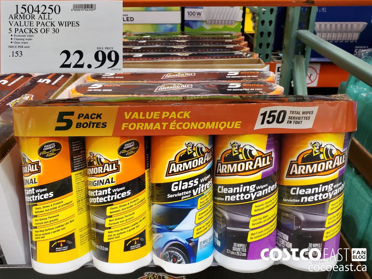 1504250 ARMOR ALL VALUE PACK WIPES 5 PACKS OF 30 $22.99