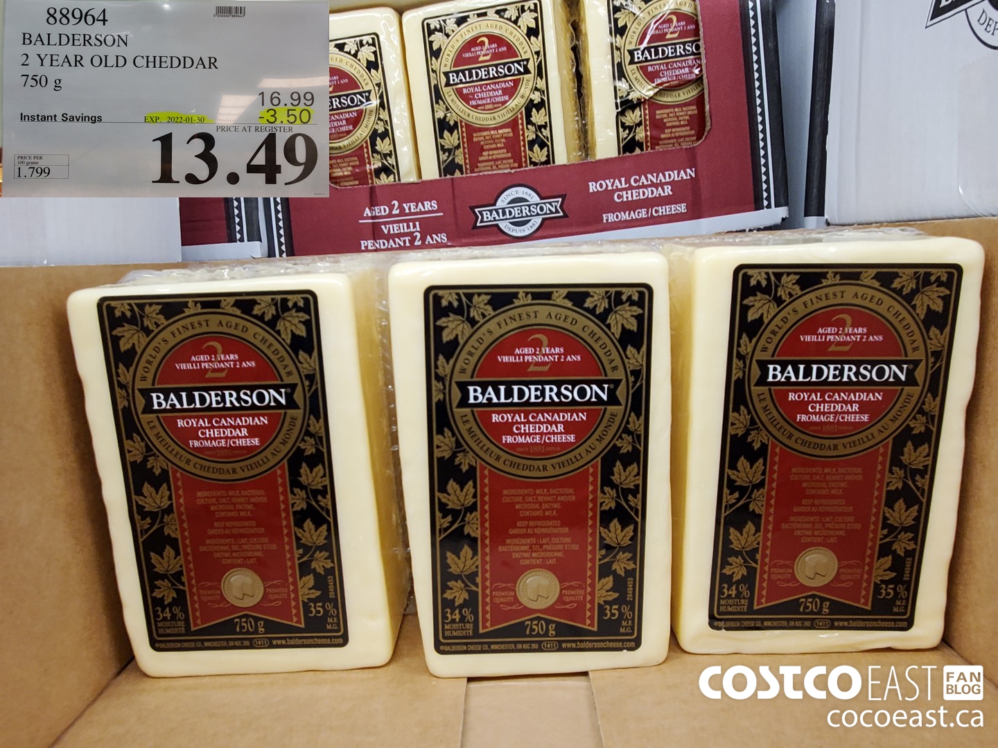 88964 BALDERSON CHEDDAR AGED 2 YEAR 750 g ($3.50 INSTANT SAVINGS EXPIRES ON 2022-01-30) $13.49