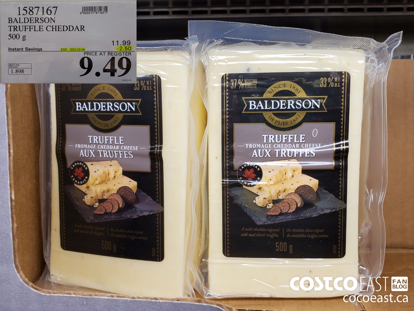 1587167 BALDERSON TRUFFLE CHEDDAR 500 g ($2.50 INSTANT SAVINGS EXPIRES ON 2022-02-06) $9.49