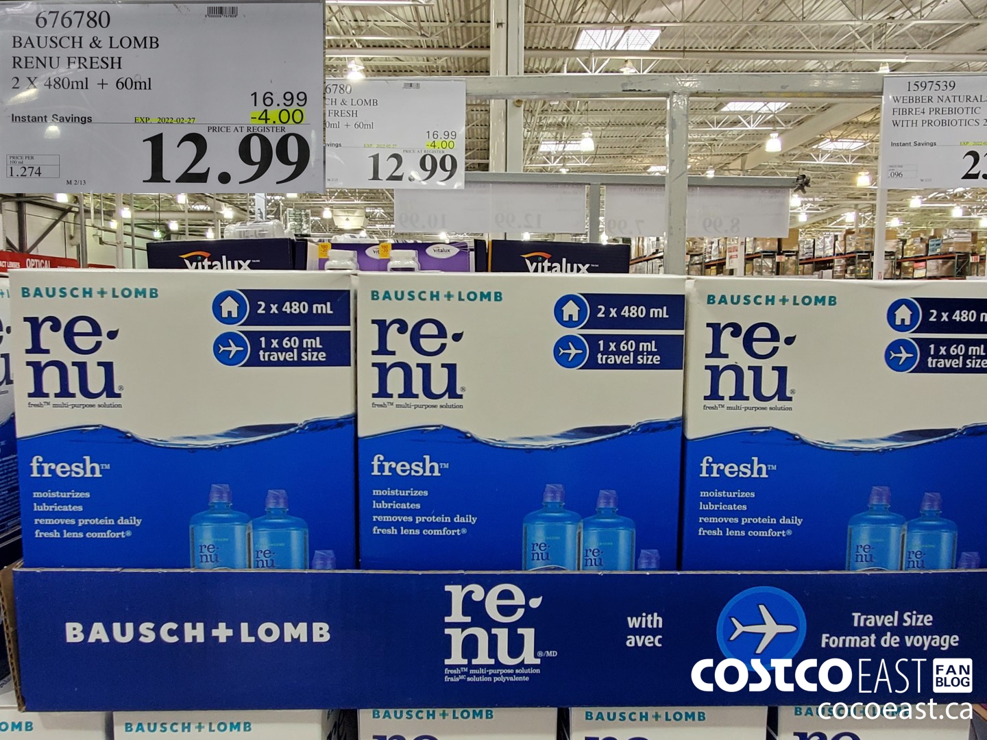 676780 BAUSCH & LOMB RENU FRESH 2 X 480 ML + 60ML ($4.00 INSTANT SAVINGS EXPIRES ON 2022-02-27) $12.99