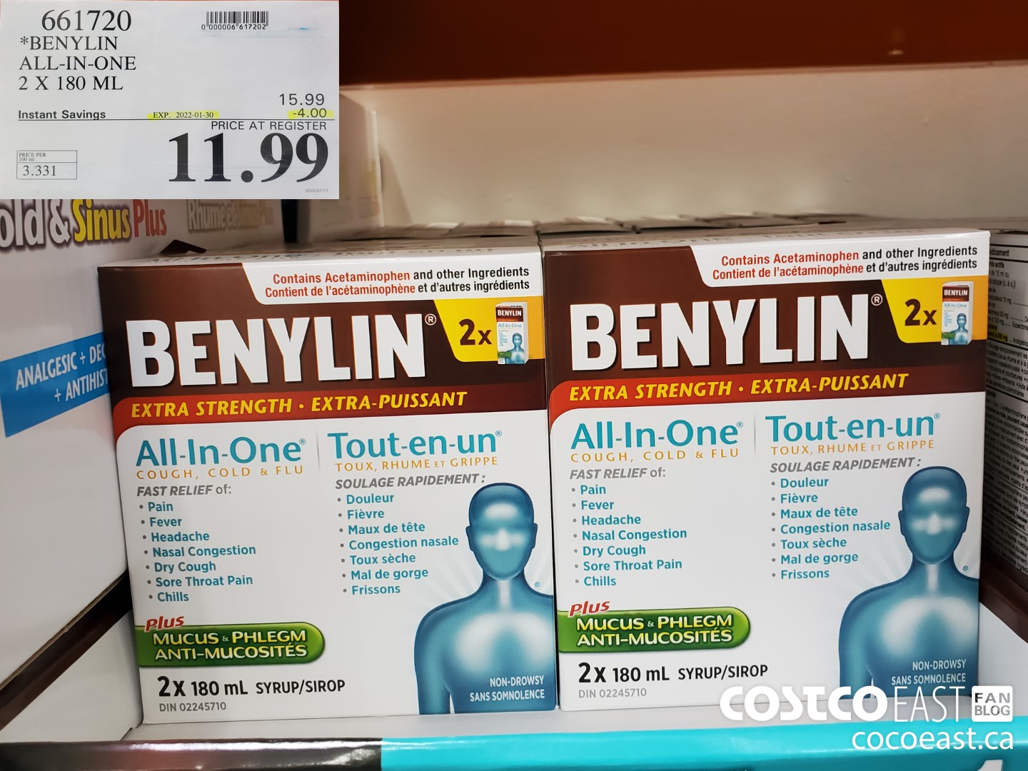 661720 BENYLIN ALL-IN-ONE 2 X 180 ML ($4.00 INSTANT SAVINGS EXPIRES ON 2022-01-30) $11.99