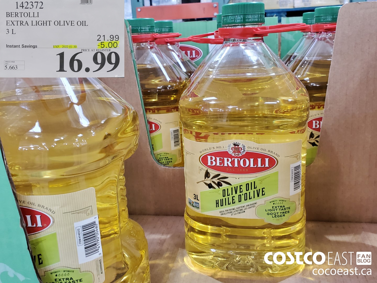 142372 BERTOLLI EXTRA LIGHT OLIVE OIL 3L ($5.00 INSTANT SAVINGS EXPIRES ON 2022-01-30) $16.99