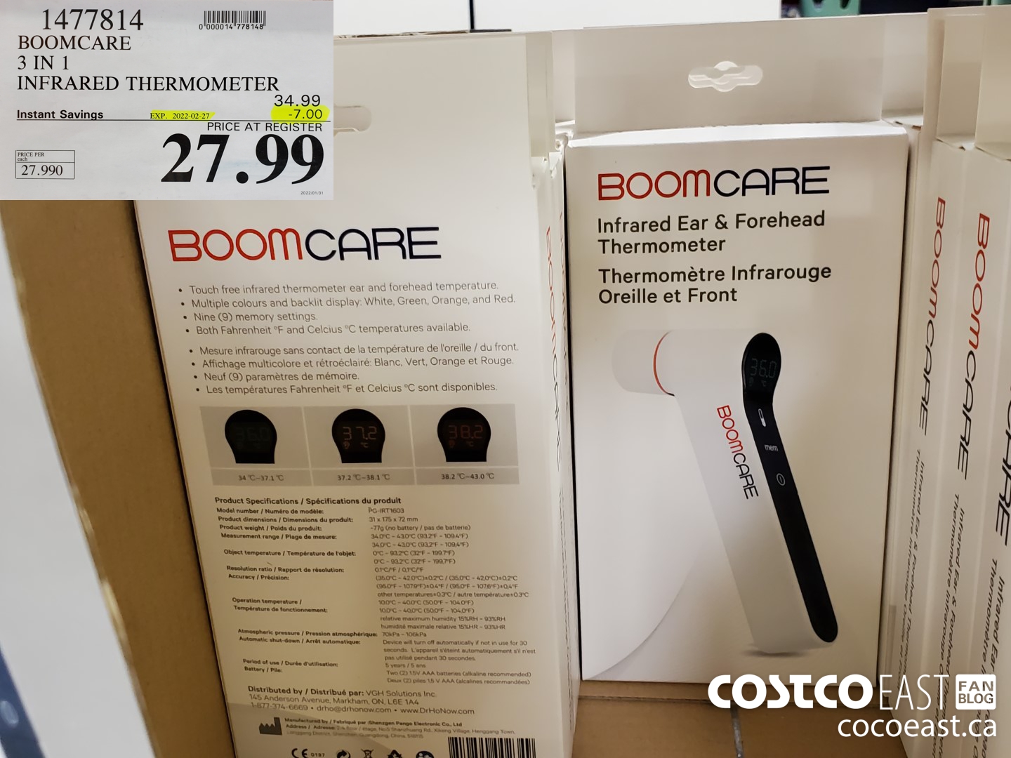 1477814 BOOMCARE 3-IN-1 INFRARED THERMOMETER ($7.00 INSTANT SAVINGS EXPIRES ON 2022-02-27) $27.99