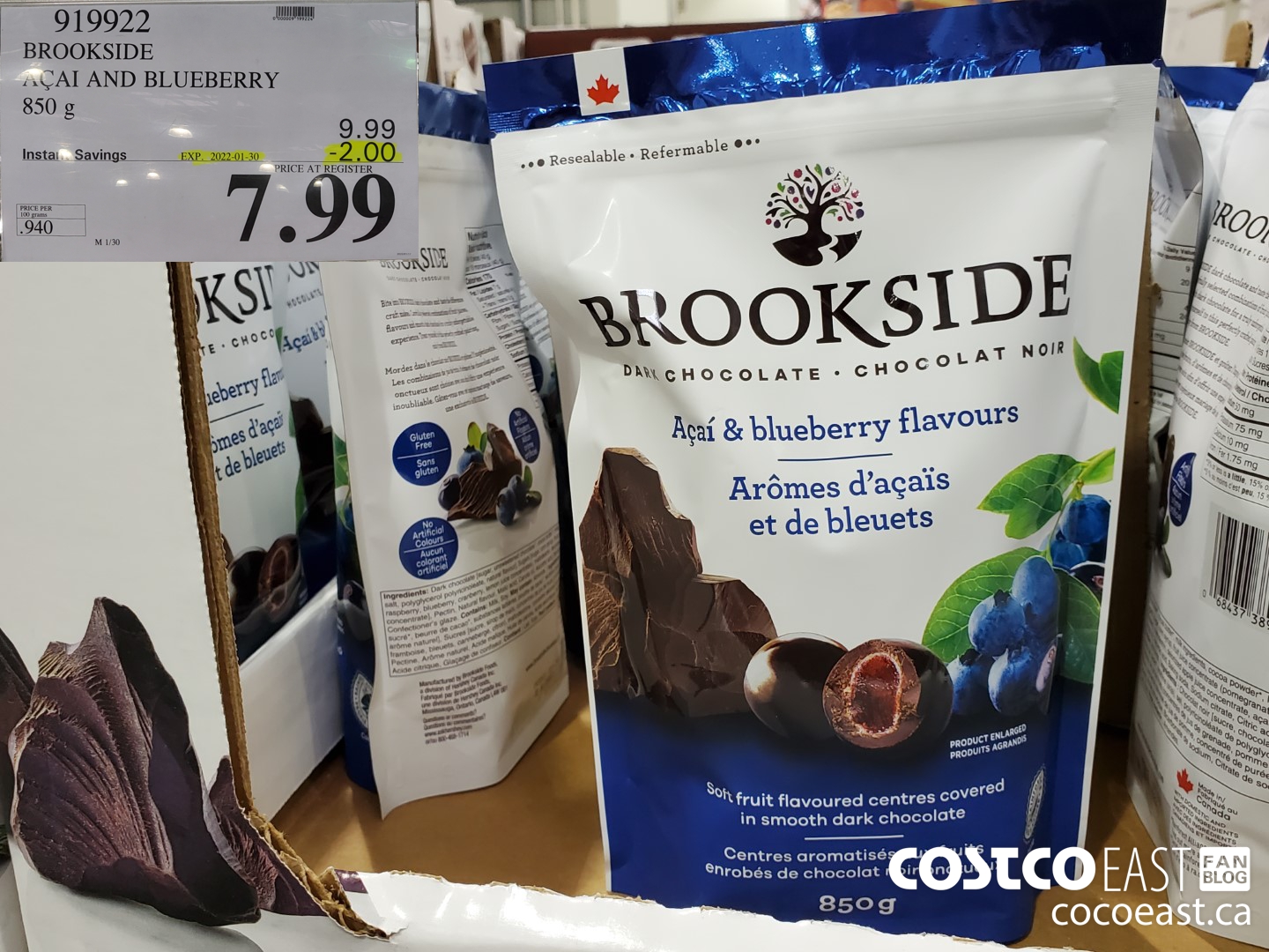 919922 BROOKSIDE DARK CHOCOLATE ACAI 850 g ($2.00 INSTANT SAVINGS EXPIRES ON 2022-01-30) $7.99