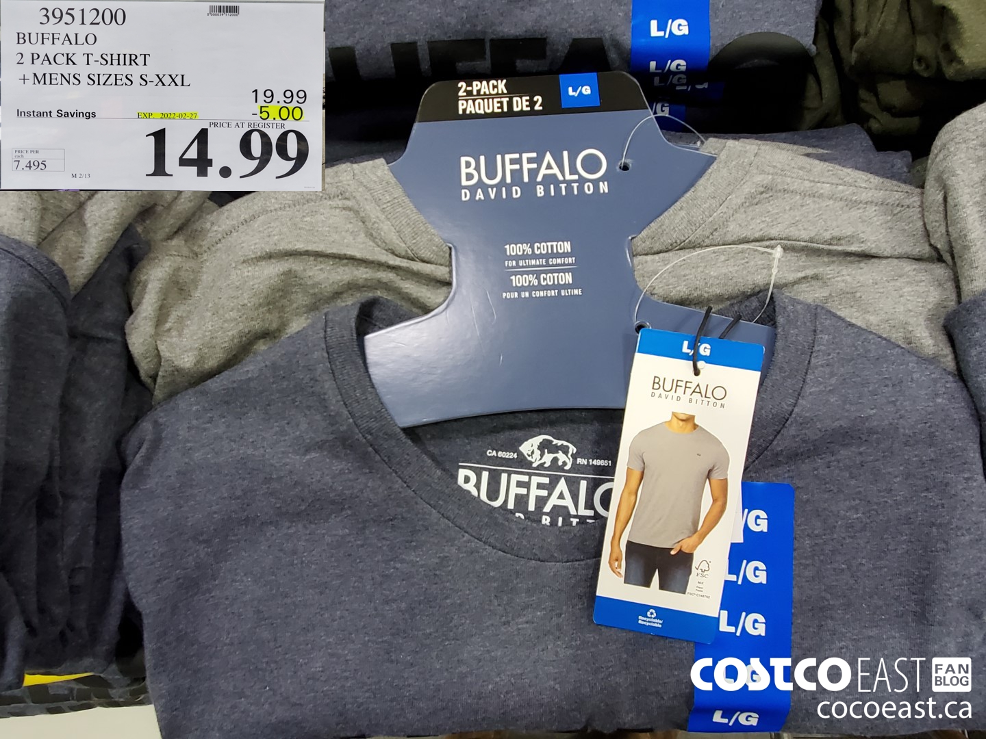 3951200 BUFFALO 2 PACK T-SHIRT +MENS SIZES S-XxL ($5.00 INSTANT SAVINGS EXPIRES ON 2022-02-27) $14.99