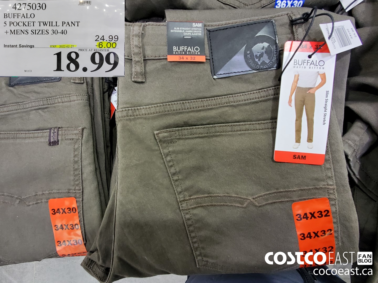 4275030 BUFFALO 5 POCKET TWILL PANT MENS SIZES 30-40 ($6.00 INSTANT SAVINGS EXPIRES ON 2022-02-27) $18.99
