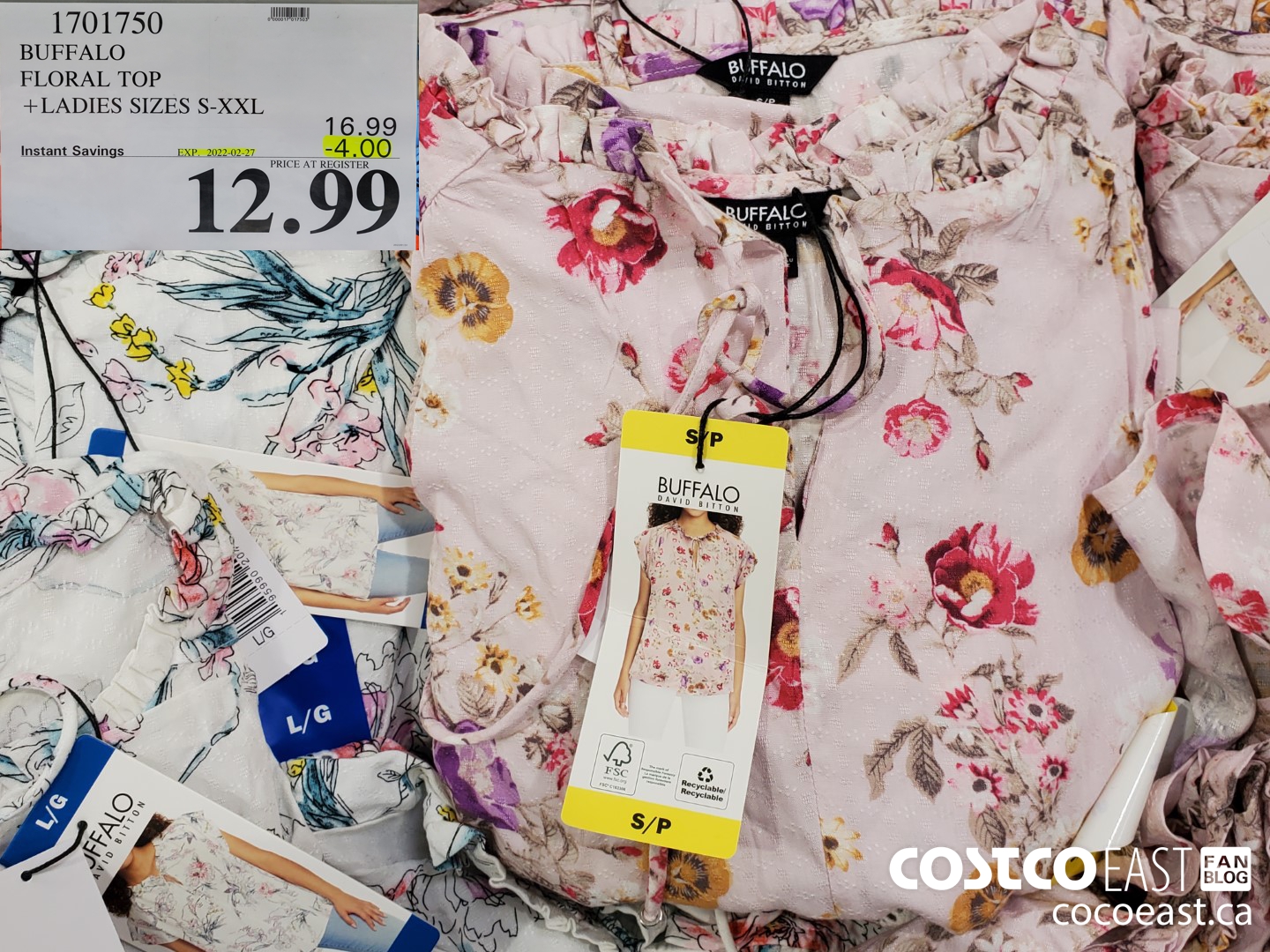 1701750 BUFFALO FLORAL TOP + LADIES SIZES S-XXL ($4.00 INSTANT SAVINGS EXPIRES ON 2022-02-27) $12.99