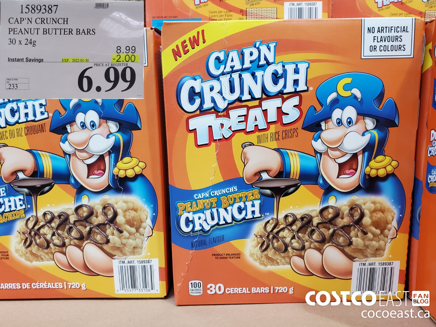 1589387 CAP'N CRUNCH PEANUT BUTTER BARS 30 x 24G ($2.00 INSTANT SAVINGS EXPIRES ON 2022-01-30) $6.99