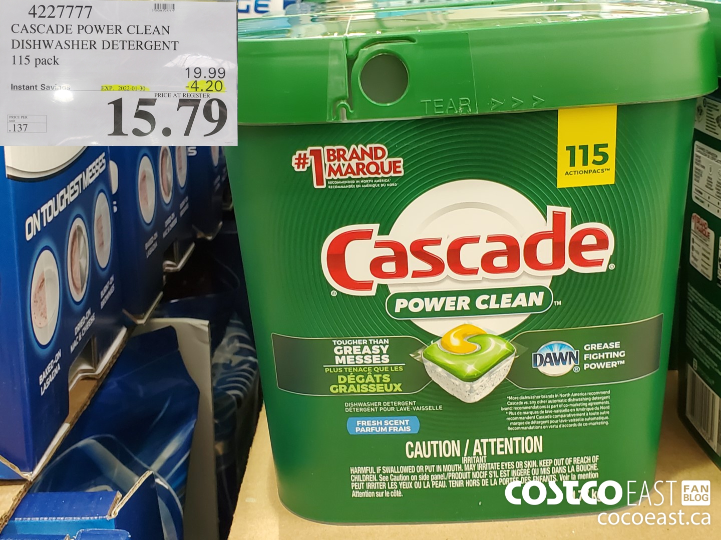 4227777 CASCADE POWER CLEAN DISHWASHER DETERGENT 115 tabs ($4.20 INSTANT SAVINGS EXPIRES ON 2022-01-30) $15.79