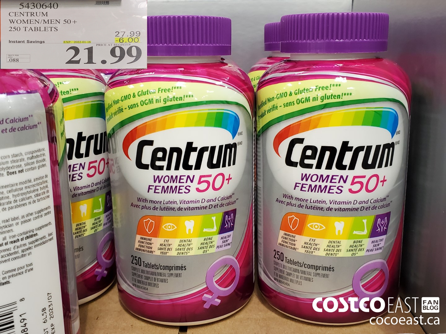 5430640 CENTRUM WOMEN 50+ 250 TABLETS ($6.00 INSTANT SAVINGS EXPIRES ON 2022-01-16) $21.99