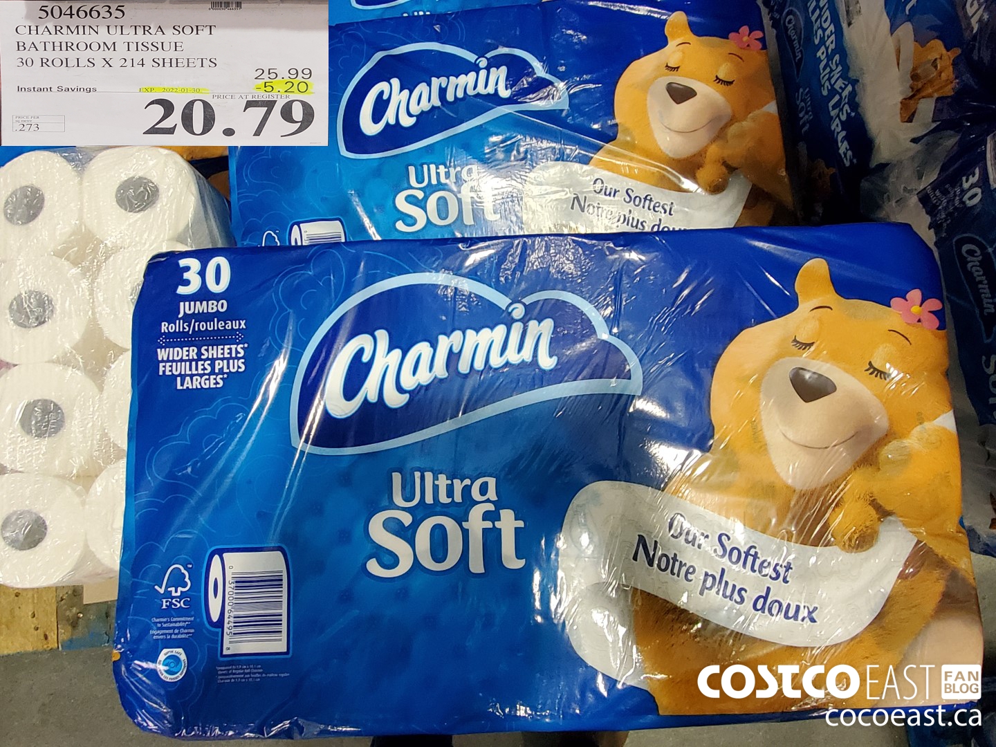 5046635 CHARMIN ULTRA SOFT BATHROOM TISSUE 30 ROLLS X 221 SHEETS ($5.20 INSTANT SAVINGS EXPIRES ON 2022-01-30) $20.79