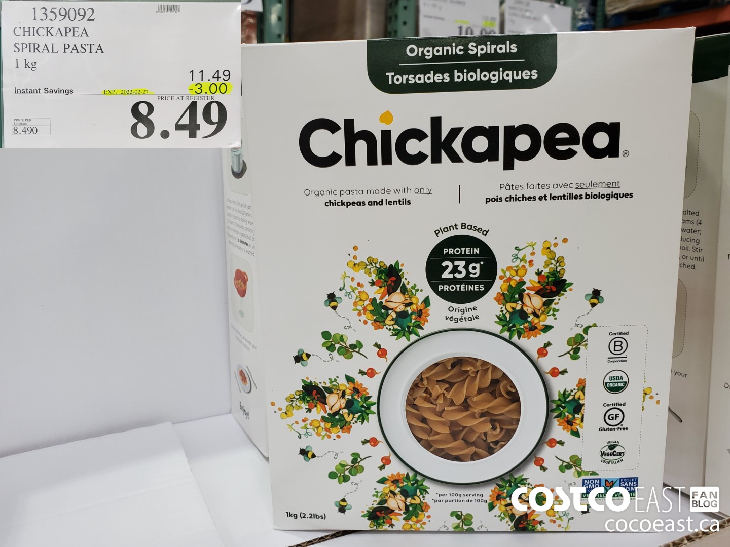 1359092 CHICKAPEA SPIRAL PASTA 1kg ($3.00 INSTANT SAVINGS EXPIRES ON 2022-02-27) $8.49