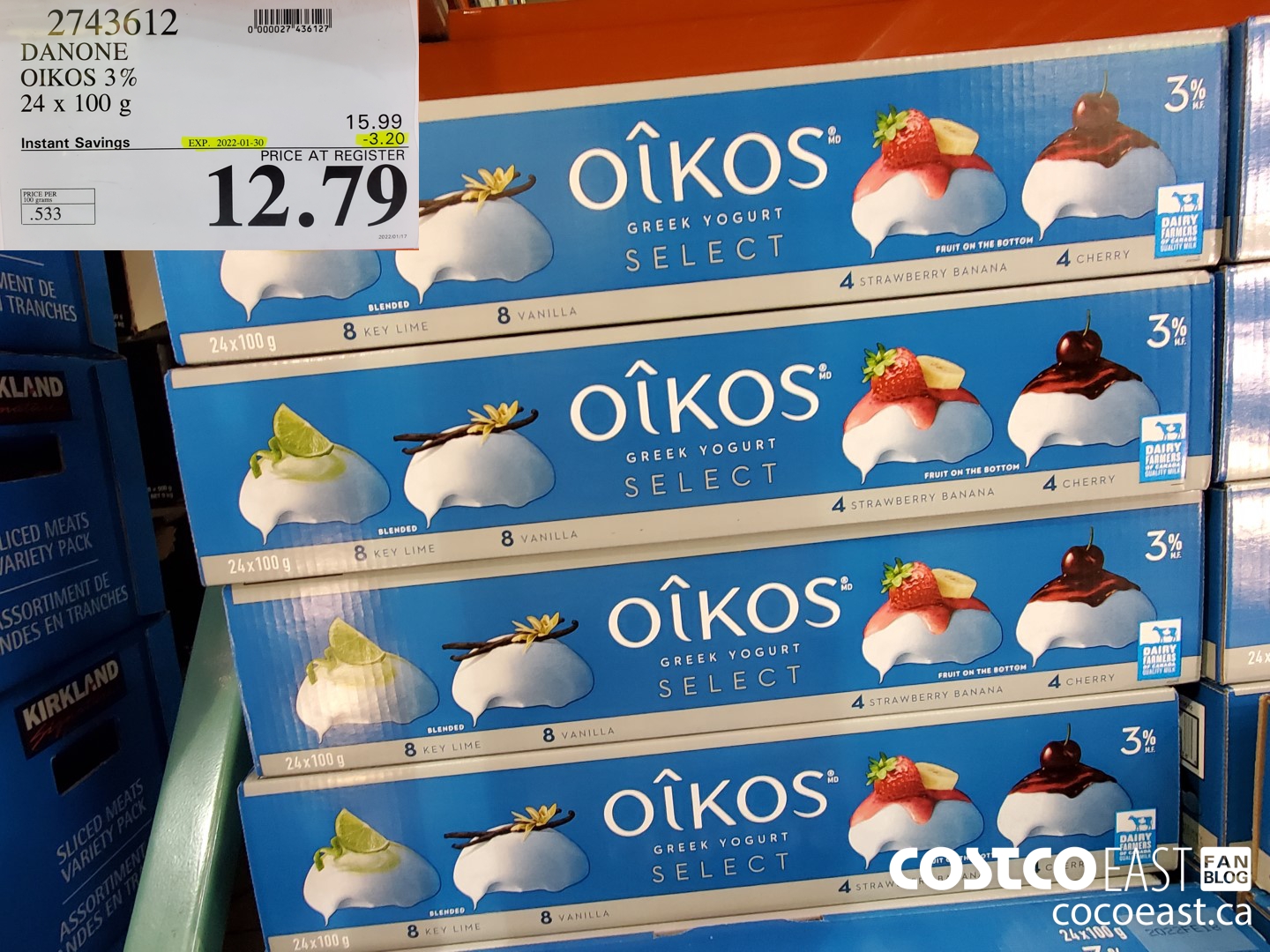 2743612 DANONE OIKOS 3% 24 x 100g ($3.20 INSTANT SAVINGS EXPIRES ON 2022-01-30) $12.79