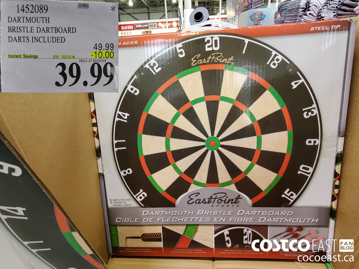 1452089 DARTMOUTH BRISTLE DARTBOARD DARTS INCLUDED ($10.00 INSTANT SAVINGS EXPIRES ON 2022-02-06) $39.99
