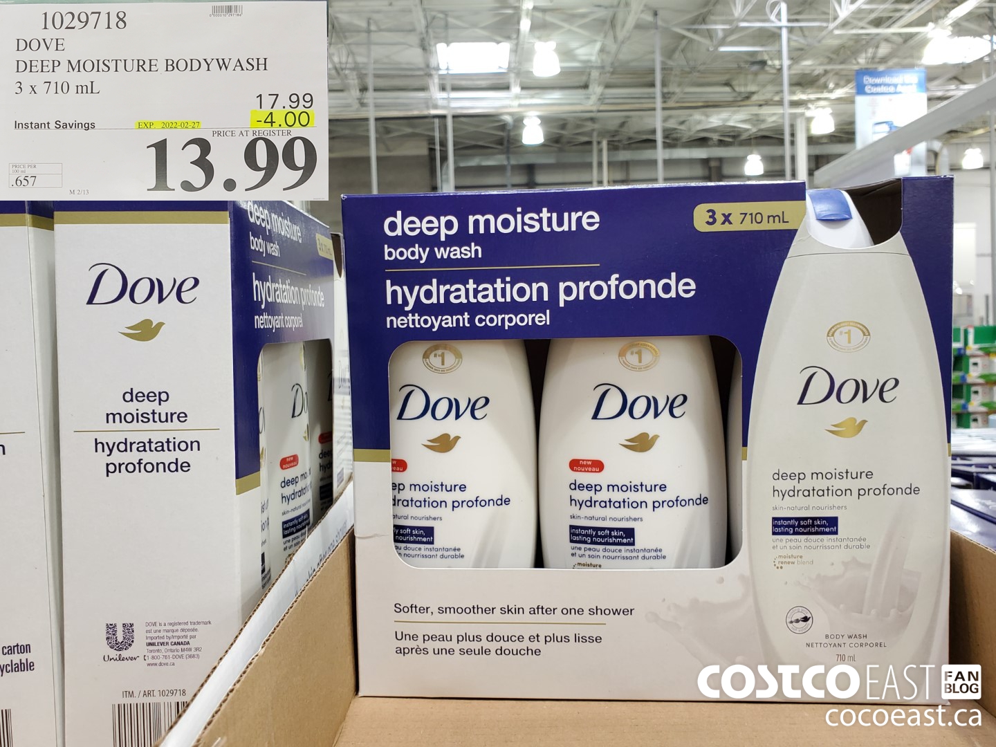 1029718 DOVE DEEP MOISTURE BODYWASH 3 x 710 mL ($4.00 INSTANT SAVINGS EXPIRES ON 2022-02-27) $13.99